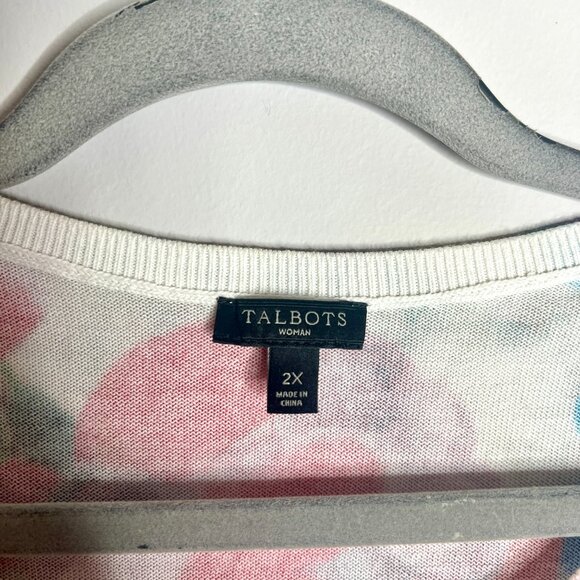 Talbots Bright Floral Colorful Wearable Art Print 3/4 Sleeve Lightweight Sweater - Picture 2 of 4